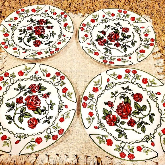 L@@K Beautiful Red Rose Salad Bread Dessert Plates ~ Home Expressions ~ Set of 4 - Picture 7 of 7